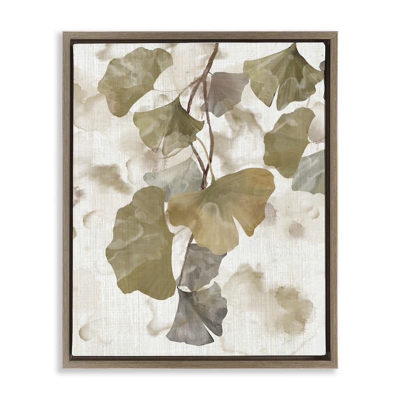 Stupell Rustic Ginkgo Leaves Framed Floater Canvas Wall Art Design by Nan - 17 x 21 - Brown