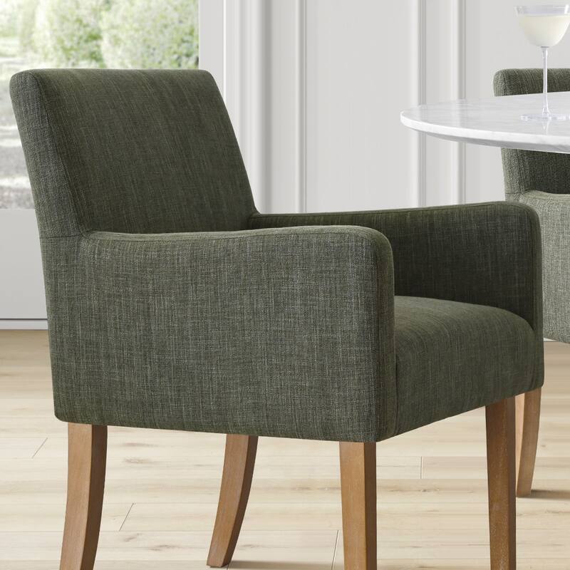 Linen Upholstered Armchairs with Wide Seat, High Back and Solid Wood Legs, Set of 6