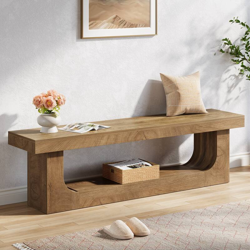 Modern Entryway Shoe Bench, 2-tier Wooden Entryway Bench