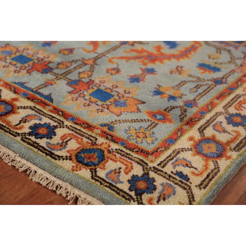 Floral Blue Oushak Oriental Rug Handmade Wool Carpet - 3'10"x 6'0"