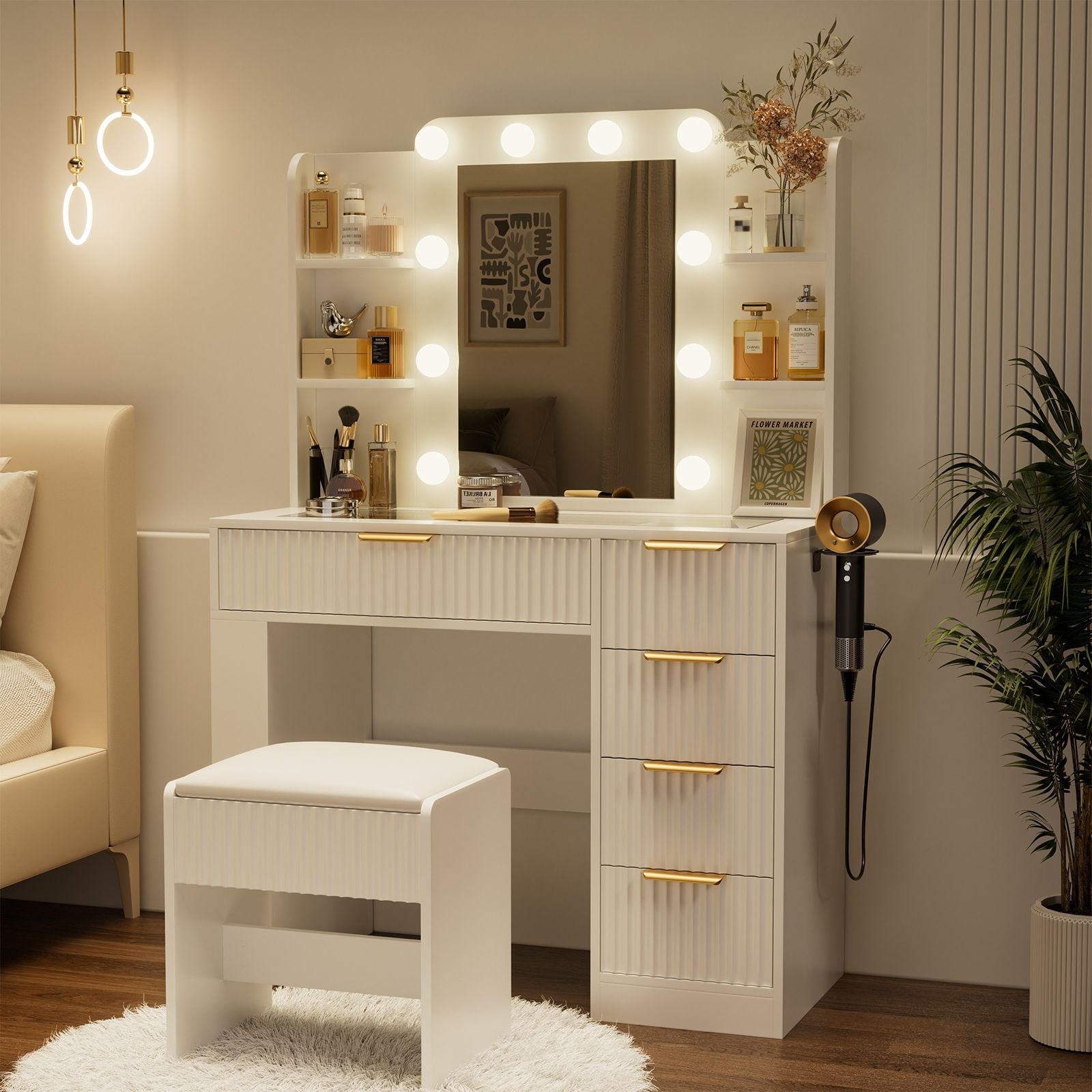 Meyreso Vanity Set With Lighted Mirror