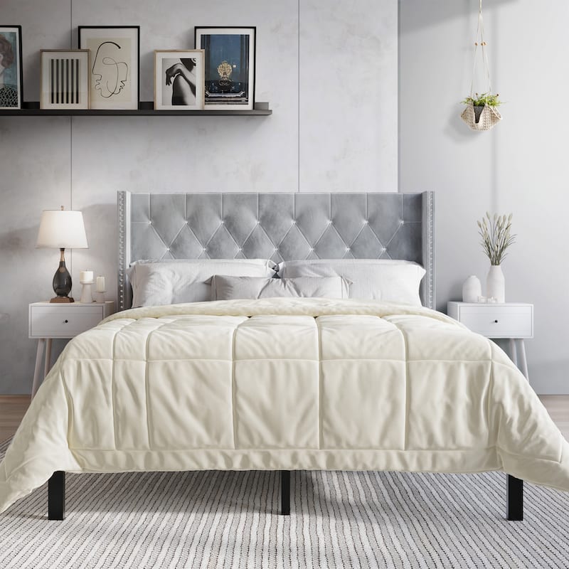CraftPorch 3 Piece Bedroom Nightstands Set Wingback Tufted Bed