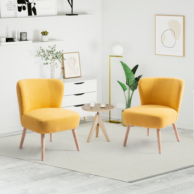 Boucle Polyester Upholstered Armless Accent Chair - Stain Resistant (Set of 2) - Mustard