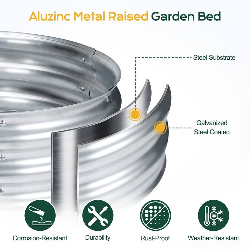 Aoodor Galvanized Raised Garden Bed Kit for Vegetables, Flowers, Herbs - Silver