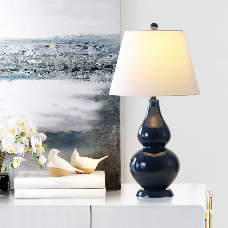 SAFAVIEH Lighting 27-inch Cybil Double Gourd Navy Table Lamp (Set of 2) - 14"x14"x26"
