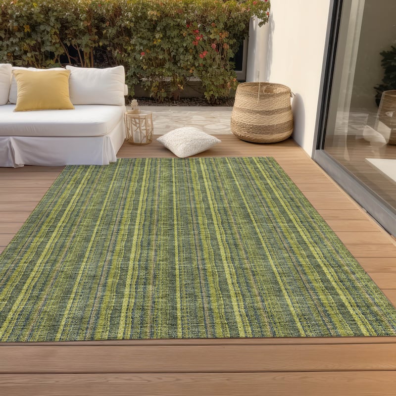 Machine Washable Indoor/ Outdoor Stripe Chantille Rug - Olive - 10' x 14'