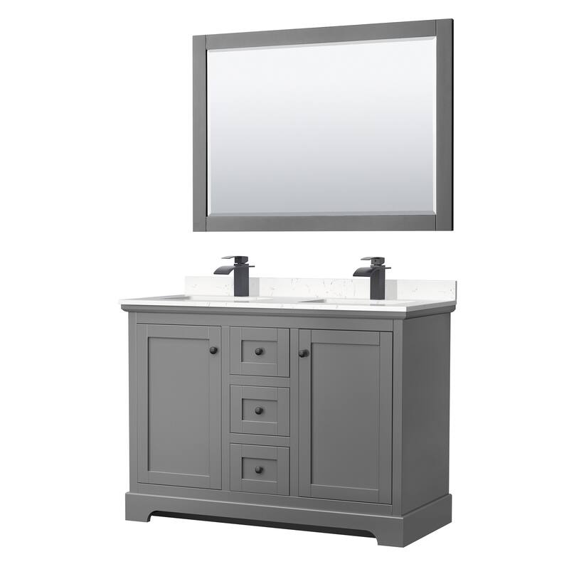 Wyndham Collection Avery 48" Free Standing Double Basin Vanity Set - Dark Gray / Carrara Cultured Marble Top / Matte
