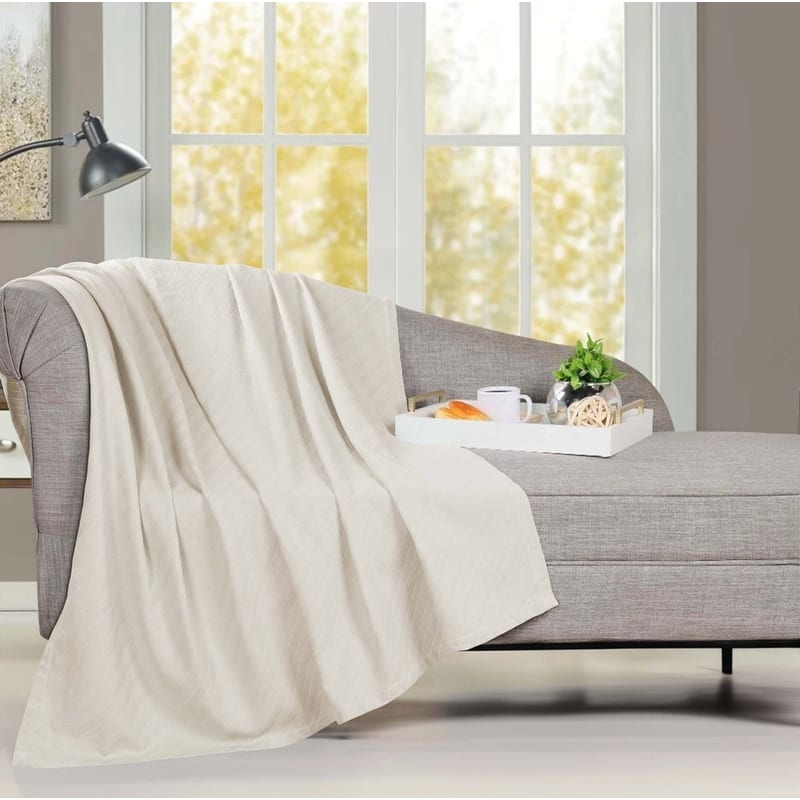 Blue Nile Mills Striped Jacquard Dobby Weave Cotton Throw Blanket - Ivory