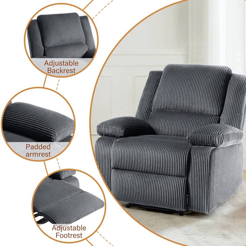 Corduroy Manual Recliner Chair with Footrest
