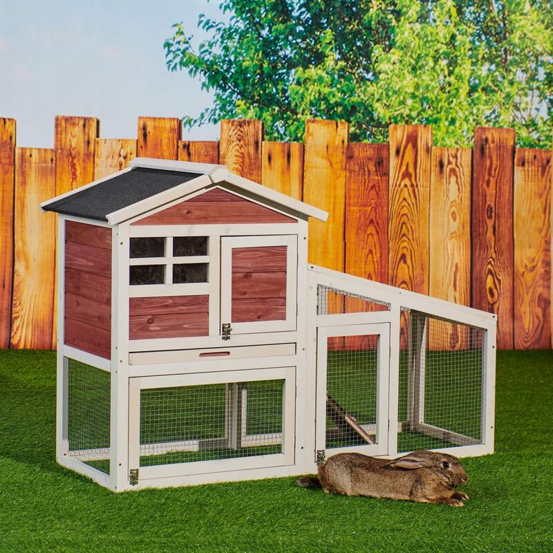 Wooden Chicken Coop with Run, Ventilation Door, Removable Tray, Ramp