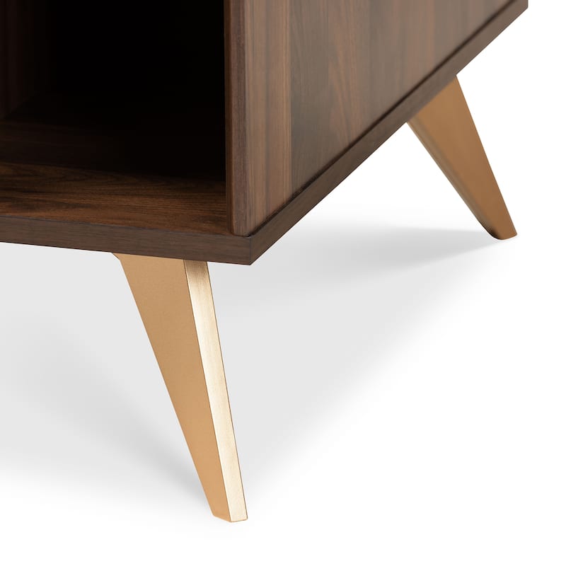 Edel Mid-Century Walnut Brown and Gold Finished Wood Coffee Table