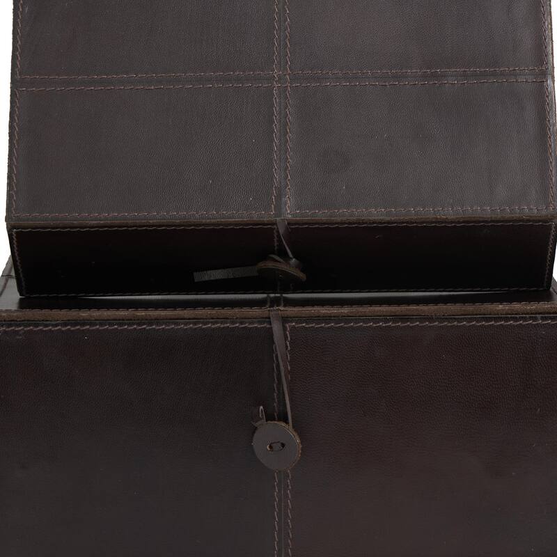Leather Handmade Decorative Box with Hinged Lid - Set of 2 Gray, Brown, Dark Brown, Gold, Silver - Roche River Decor