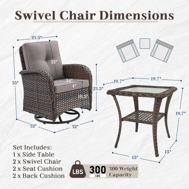 Pocassy Patio Swivel Rocker Chairs with Side Table
