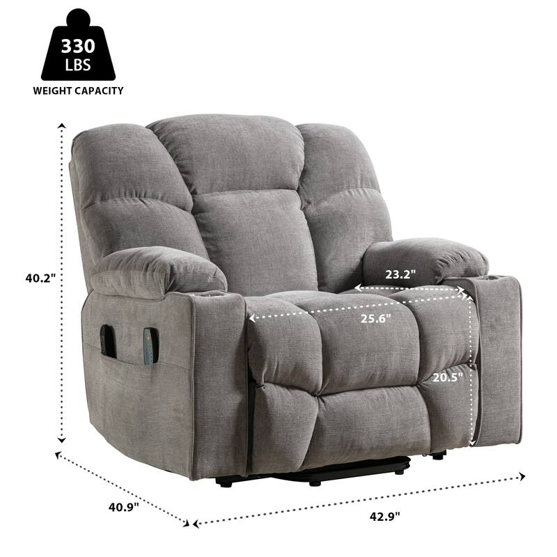 Power Lift Recliner Chair With Electric Massage And Heat For Elderly With 2 Cup Holders