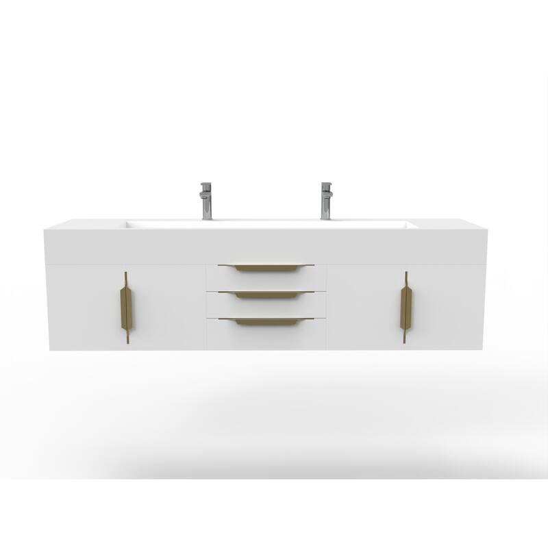 Nile 72" Wall Mounted Bathroom Vanity Set w/ White Top