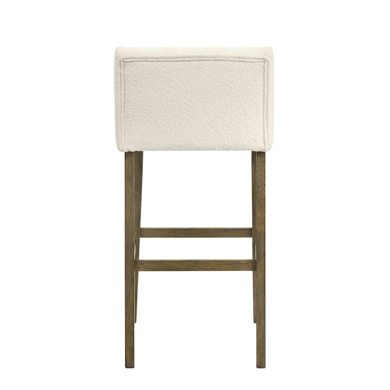 Fauna Low-Back Boucle Bar Stool, Upholstered Counter Height Kitchen Barstool with Wood Legs