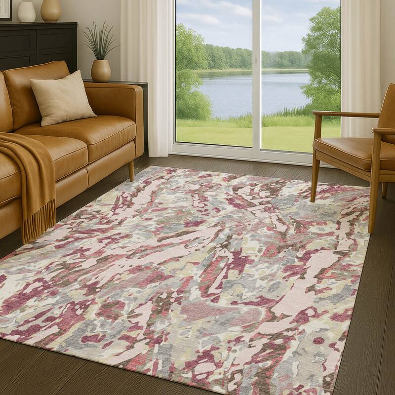 Machine Washable Indoor/ Outdoor Brushstrokes Chantille Rug