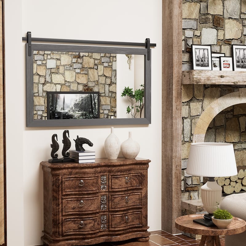 Farmhouse Barn Door Solid Wood Frame Bathroom Vanity Wall Mirror