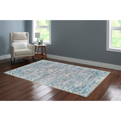 Barron Machine Washable Grey and Green Area Rug