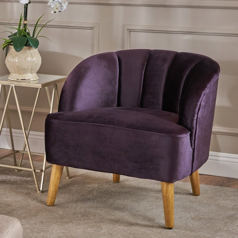 Amaia Modern Velvet Club Chair by Christopher Knight Home - blackberry + walnut