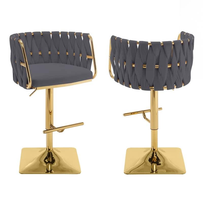 Best Quality Furniture Adjustable Upholstered Barstools with Square Chrome Finish Base (Set of 2) - Dark Gray Velvet / Gold