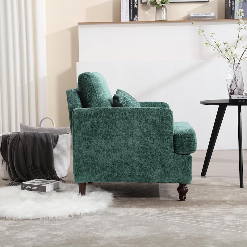 Roomfitters Tufted Wood Frame Accent Chair, Mid-Century Lounge Club Chair with Studded Trim for Bedroom or Living Room