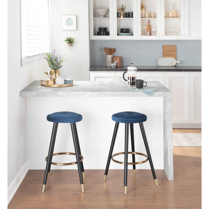 Cavalier Counter Stool Black Wood Green Velvet Upholstery - Set of 2 - 15.25"Lx15.25"Wx26"H