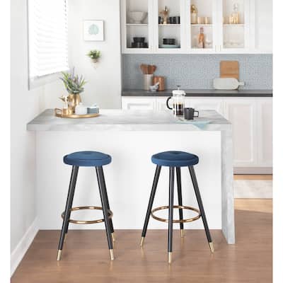 Cavalier Counter Stool Black Wood Green Velvet Upholstery - Set of 2 - 15.25"Lx15.25"Wx26"H