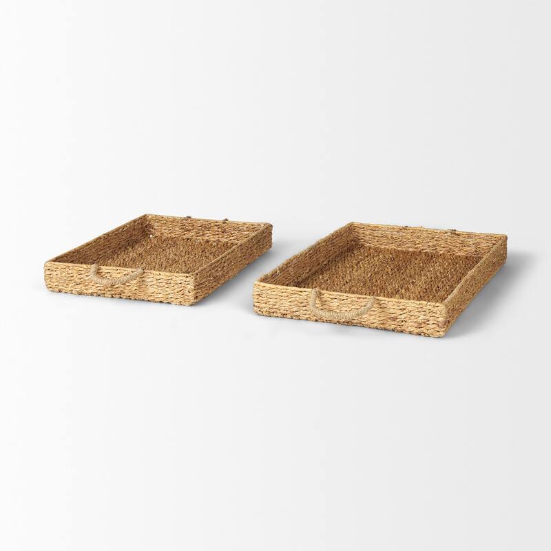 Hona Brown Water Hyacinth Nesting Trays (Set of 2) - 28.0L x 18.1W x 3.2H