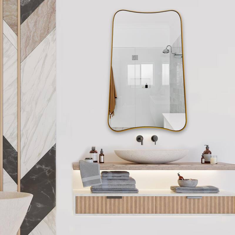 Irregular Concave Top Scalloped Wall Mirror - 36 x 24 Inches