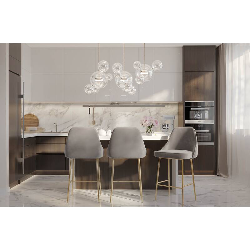 LumiSource Marcel Glam Velvet Gold Metal Counter Stools (Set of 2)