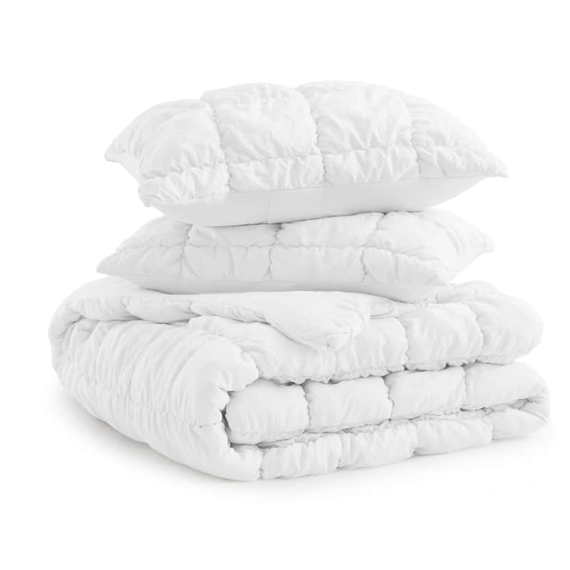 Puff Quilting Comforter Set with Pillowcases, Modern All Season Puffy Bedding Set