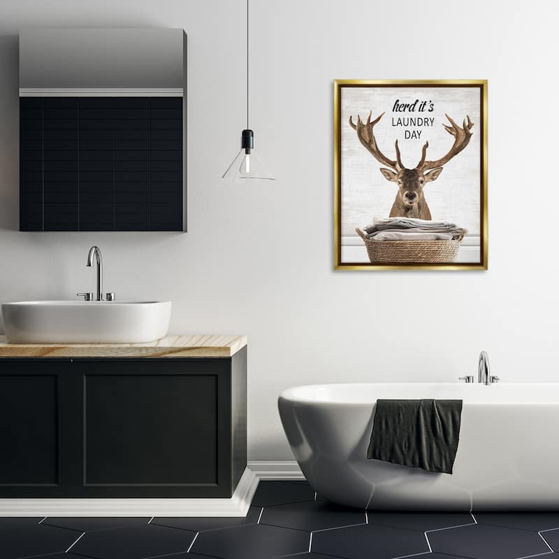 Stupell Herd It's Laundry Day Elk Framed Floater Canvas Wall Art Design By Lettered and Lined