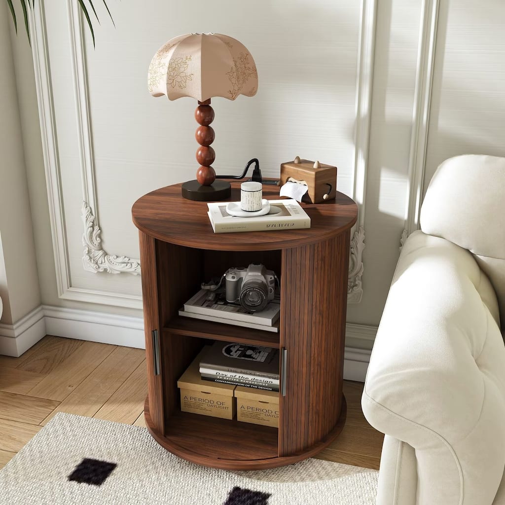 2-Tier Nightstand with USB Ports and Built-in Charging Station & Sliding Door