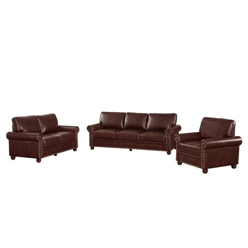 3-Piece Living Room Sets Faux Leather Sectional Sofa with Storage