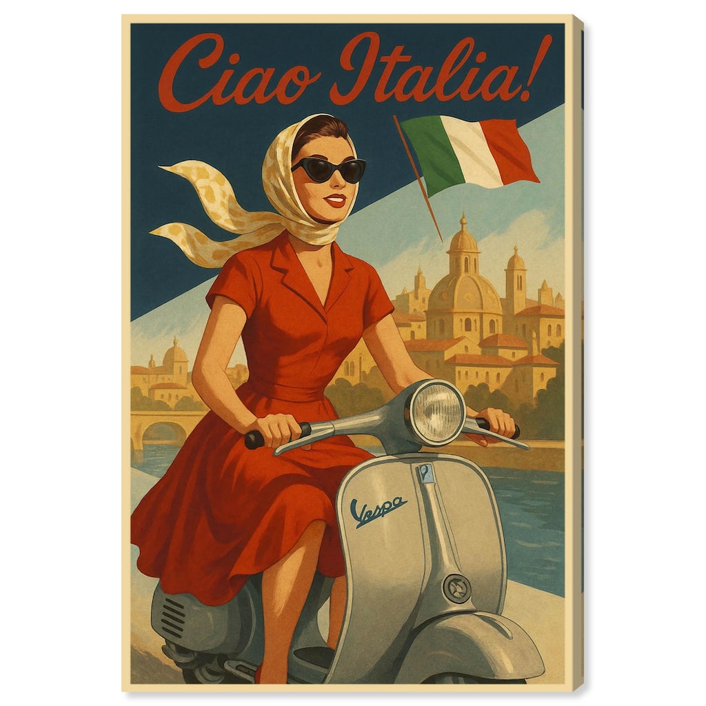 Scooter Italian Travel Canvas by Art Remedy, Gallery Wrapped