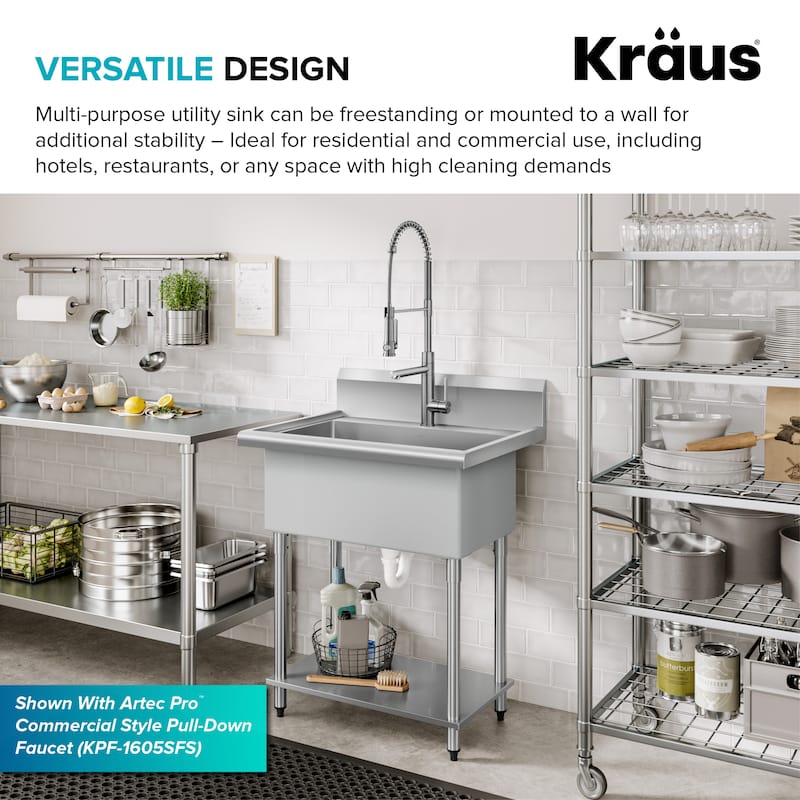 KRAUS Standart Pro 32 in. Stainless Steel 1-Bowl Laundry Utility Sink