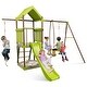 preview thumbnail 2 of 7, 7-in-1 Kids Outdoor Metal Playset with Wave Slide and Climbing Rope-Green - Multi