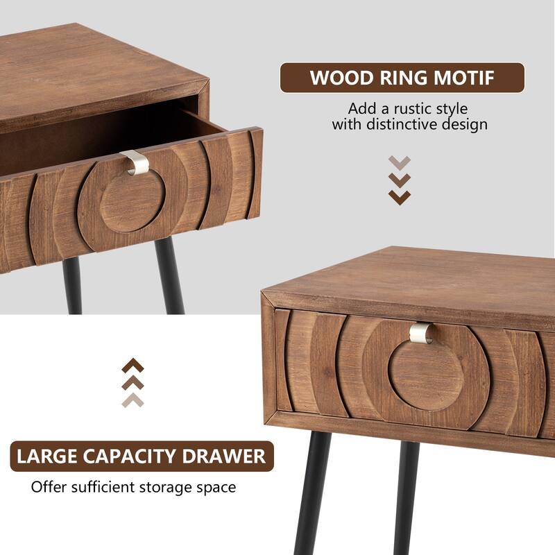 COSIEST Solid Wood Brown Nightstand Set with Drawers