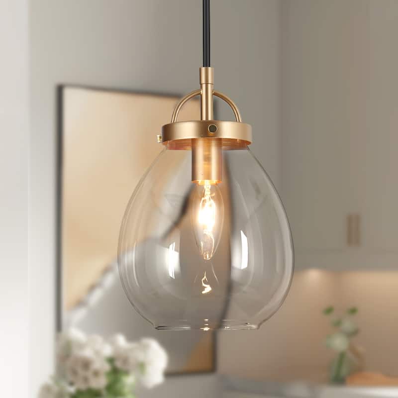 Modern 1-Light Gold Glass Pendant Light Dimmable Island Lighting for Dining Room - 6" D x 9" H