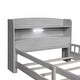 preview thumbnail 7 of 5, Twin Size Platform Bed w/Built-in LED Light, Solid Wood Platform Bed Frame w/Storage Headboard & Safety Guardrail, Antique Grey