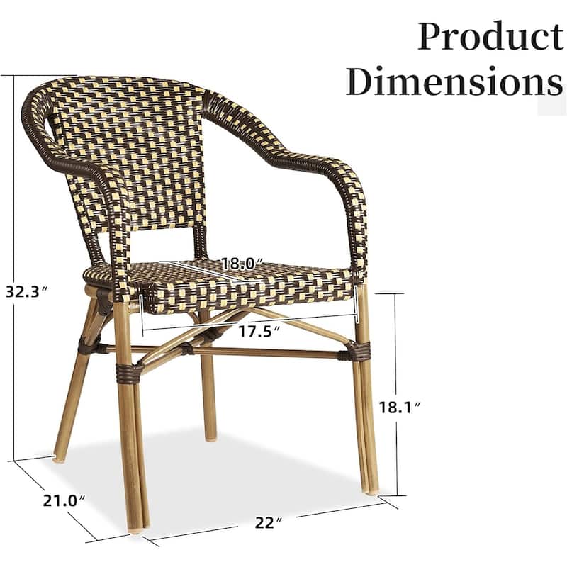 PURPLE LEAF Outdoor Dining Chairs (Set of 2) French Hand-Woven Aluminum Wicker Chairs