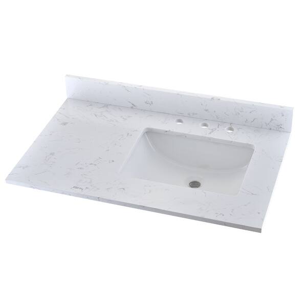 slide 5 of 18, BATHLET 36 inch Grey Bathroom Vanity Set with Carrara Marble Top Engineered Marble Top Right Rectangular Basin