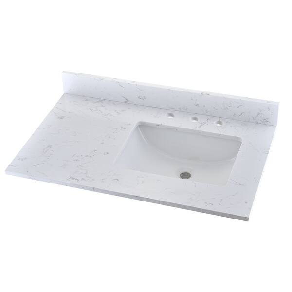 slide 8 of 18, BATHLET 36 inch White Bathroom Vanity Set with Carrara Marble Top Engineered Marble Top Right Rectangular Basin