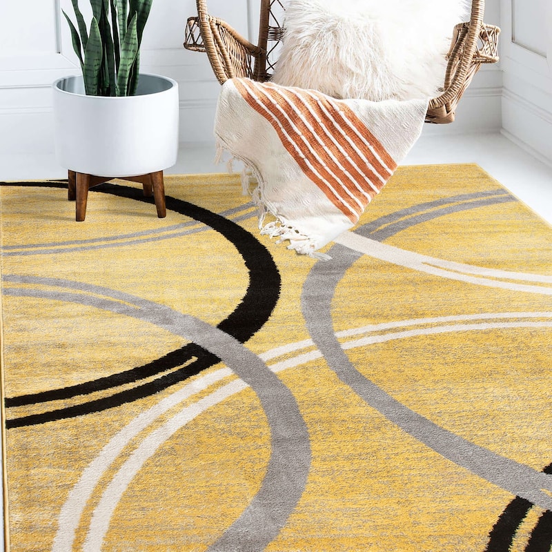 World Rug Gallery Contemporary Abstract Circles Design Area Rug - 7' 10" x 10' 2" - Yellow