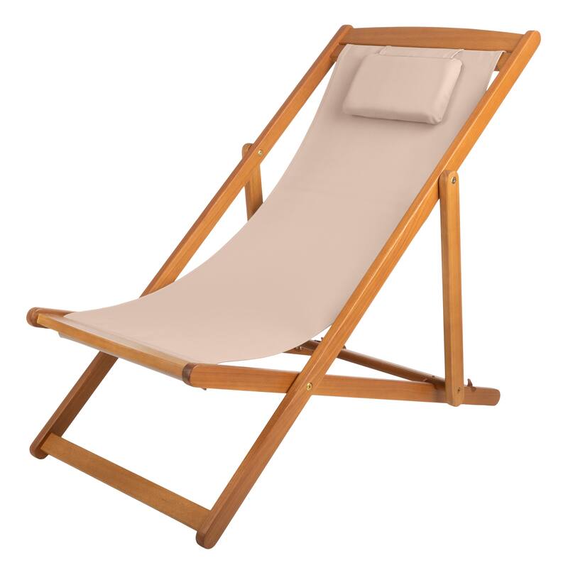 Lavish Home Beach Lounge Chair - Adjustable Reclining Sling Chair - Beige