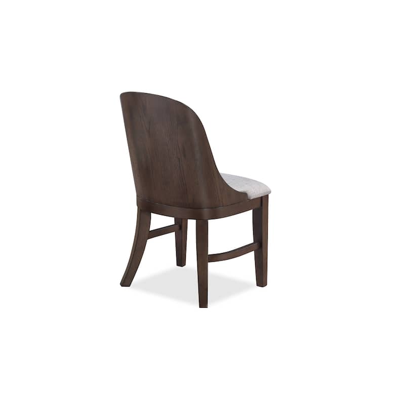 2pc Mid-Century Modern Upholstered Dining Chair Barrel Back Brown Walnut Finish Wooden Dining Room Furniture