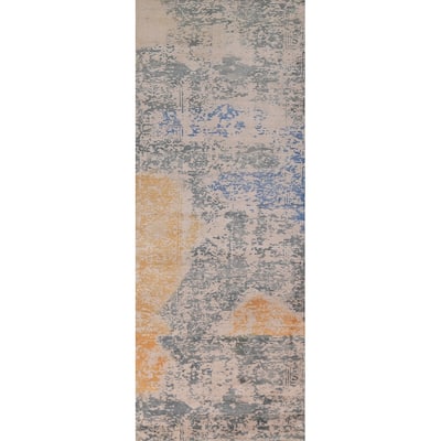 Abstract Modern Runner Rug Handmade Wool Carpet - 2'8"x 10'0"