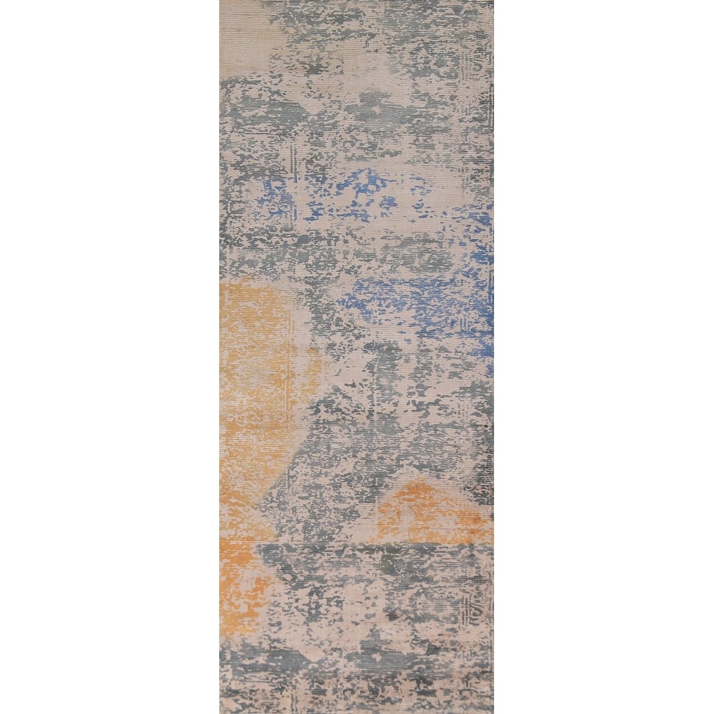 Abstract Modern Runner Rug Handmade Wool Carpet - 2'8"x 10'0"