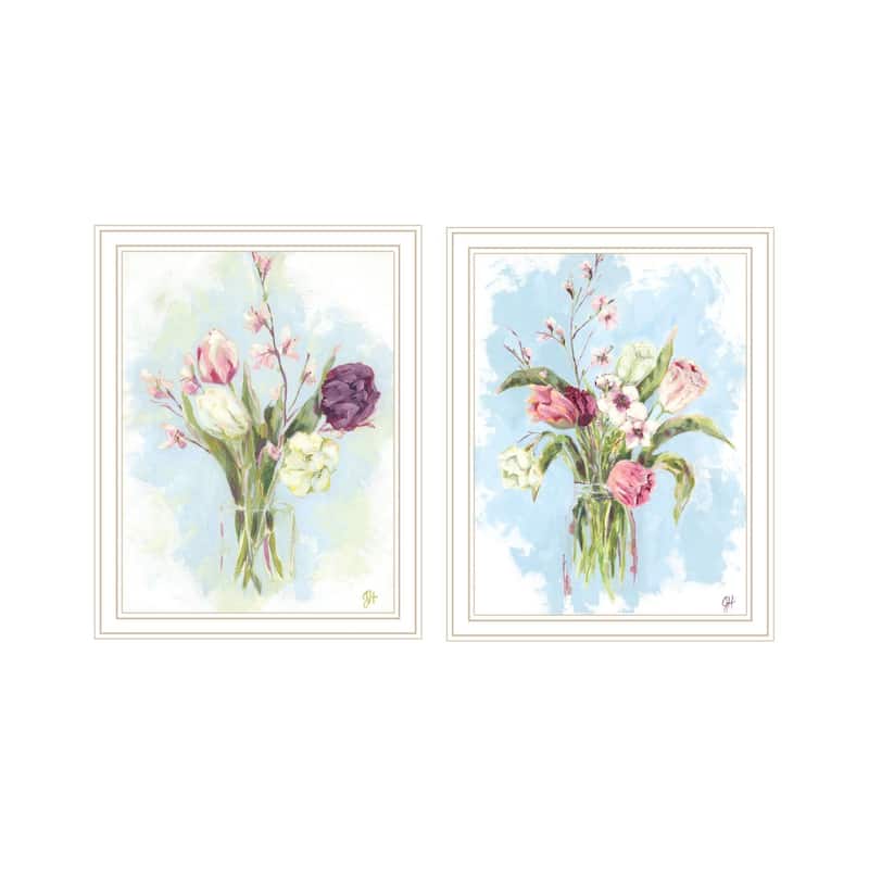 Trendy Decor 4U "Flowers from the Farm" Printed Framed Wall Art by Jennifer Holden - White - 14 x 18